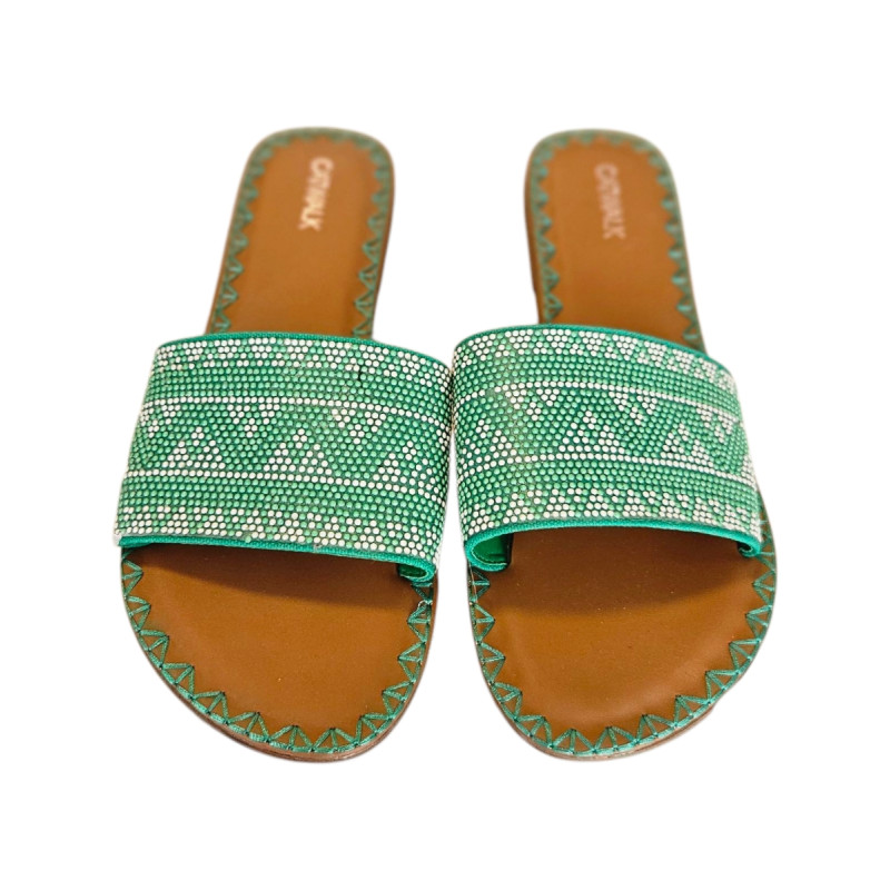 Papuci dama CatWalk verzi cu strasuri, marimea 40 Papuci dama CatWalk verzi cu strasuri, marimea 40